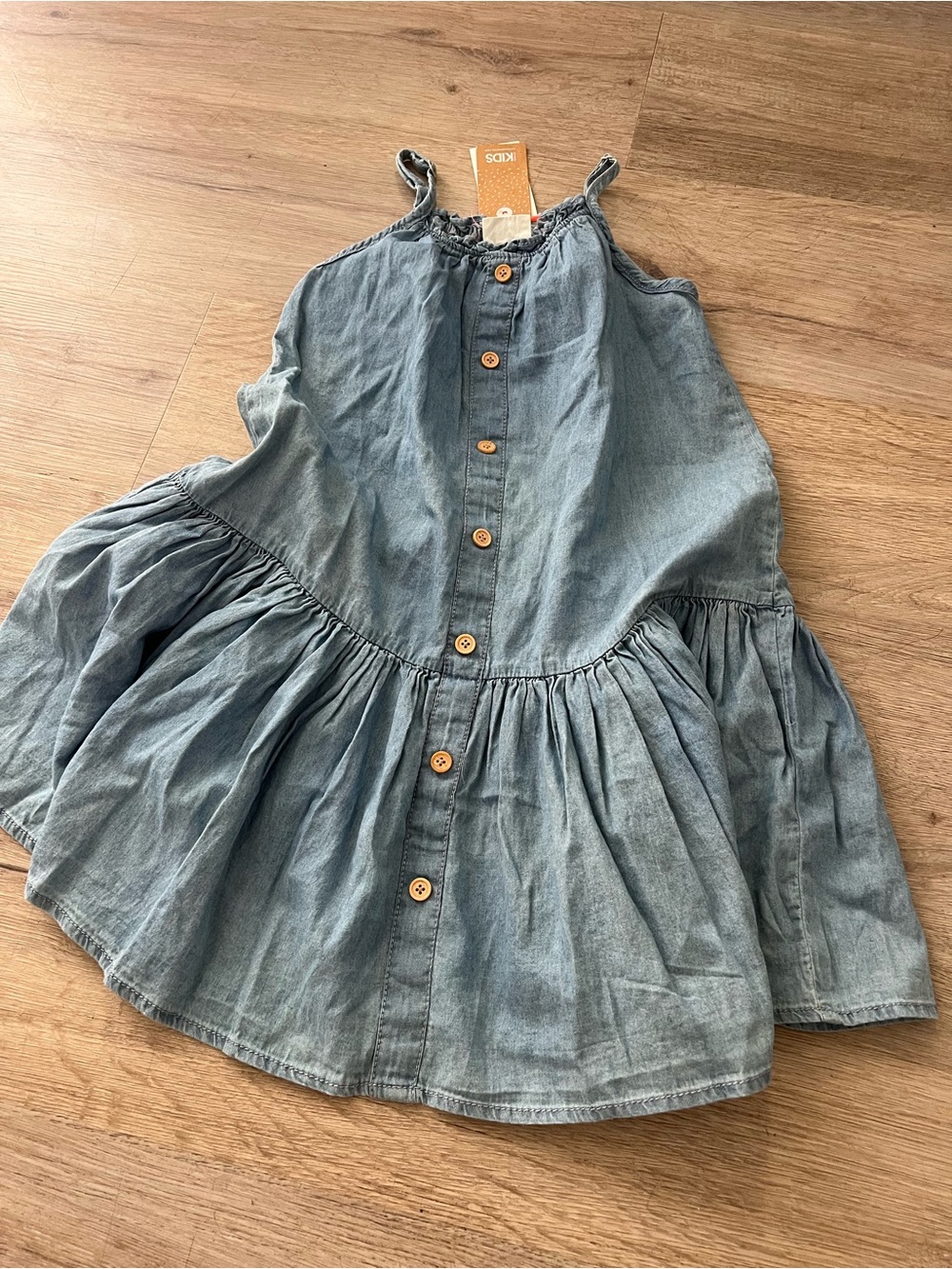 Light Wash Button-Front Sundress with Ruffle Hem